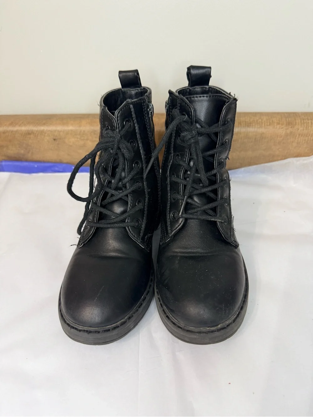 Apakowa Girls Black Quilted Combat Boots Side Zip Lace-Up Size 13